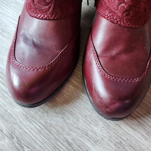 Red Leather Ankle Boots with Decorative Buttons - Picture 3 of 12